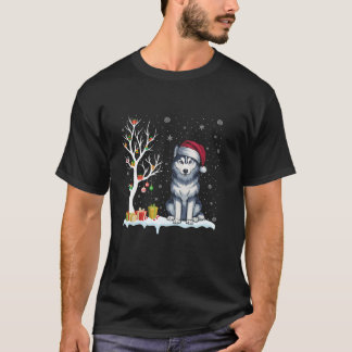 Siberische Husky Dog Santa Hat Feestelijke Boomlam T-shirt