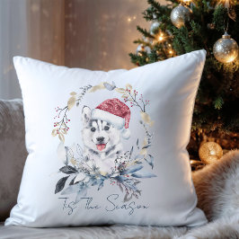 Siberische Husky Dog Santa Hat krans vakantie Kussen