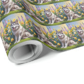 Siberische Husky Dog Spring Bloemen Schilderen Cadeaupapier (Rol Hoek)