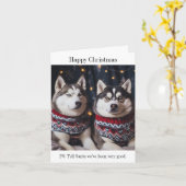 Siberische Husky Dogs Kerstmis Kaart (Gele Bloem)