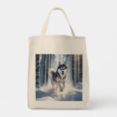 Siberische Husky Elegante Kruidenier Canvas tas (Achterkant)