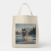 Siberische Husky Elegante Kruidenier Canvas tas (Achterkant)