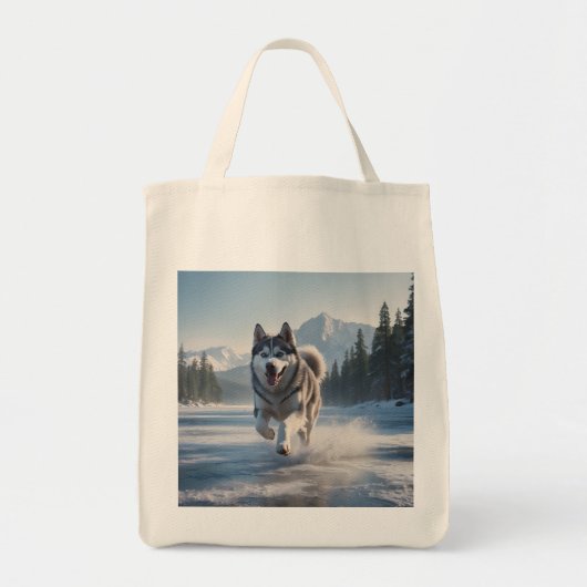 Siberische Husky Elegante Kruidenier Canvas tas (Voorkant)