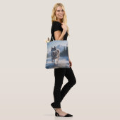 Siberische Husky Elegante Schouder Canvas tas (Op model)