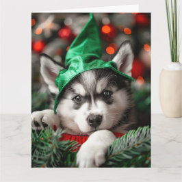 Siberische Husky Elf Puppy Kerst Kaart