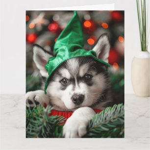 Siberische Husky Elf Puppy Kerst Kaart