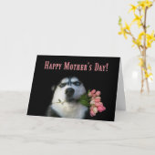 Siberische Husky en Tulpen Gelukkige Moederdag Kaart (Gele Bloem)