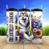 Siberische Husky Floral Fantasy Thermosbeker