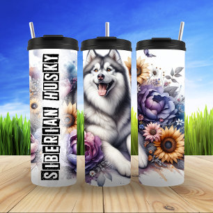 Siberische Husky Floral Fantasy Thermosbeker
