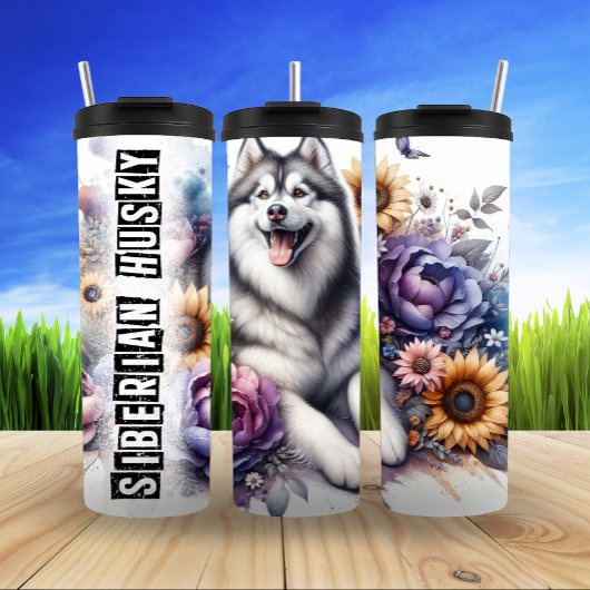Siberische Husky Floral Fantasy Thermosbeker