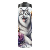 Siberische Husky Floral Fantasy Thermosbeker (Voorkant)