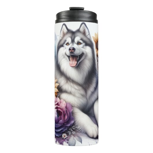Siberische Husky Floral Fantasy Thermosbeker (Voorkant)