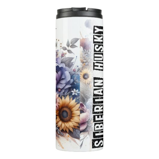 Siberische Husky Floral Fantasy Thermosbeker (Achterkant)