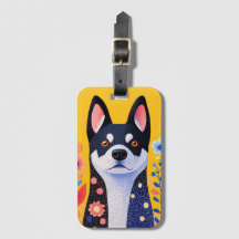 Siberische Husky Folk Art Style Bagagelabel