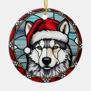 Siberische Husky Gebrandschilderd Glas Kerstmis Keramisch Ornament