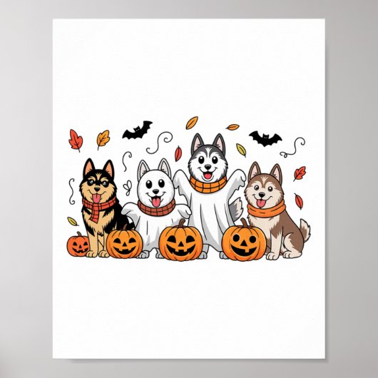 Siberische Husky Ghost Herfst Herfst Thanksgiving  Poster (Voorkant)
