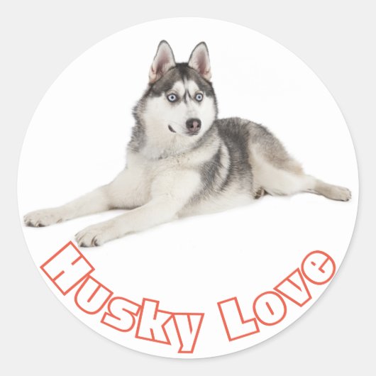Siberische Husky Grijs Zwart Puppy Hond Rood Liefd Ronde Sticker (Voorkant)