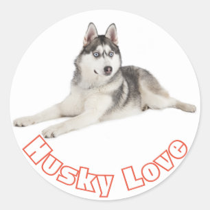 Siberische Husky Grijs Zwart Puppy Hond Rood Liefd Ronde Sticker