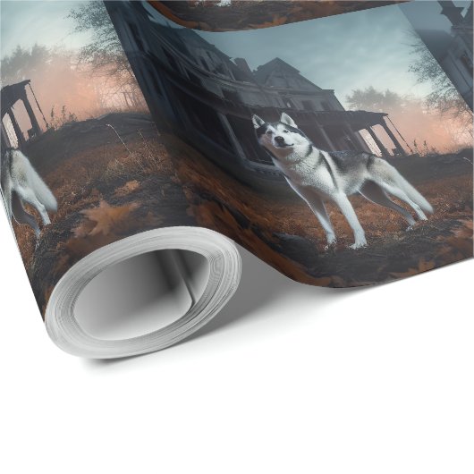 Siberische Husky Halloween eng Cadeaupapier (Rol Hoek)