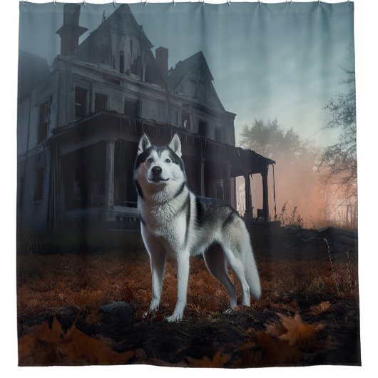 Siberische Husky Halloween eng Douchegordijn (Voorkant)