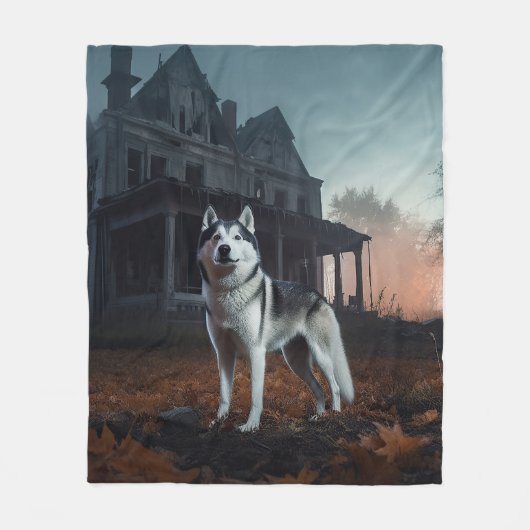 Siberische Husky Halloween eng Fleece Deken (Voorkant)