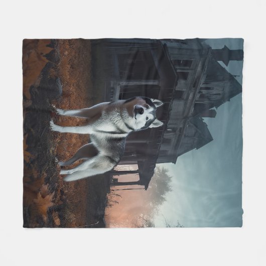 Siberische Husky Halloween eng Fleece Deken (Voorkant (Horizontaal))