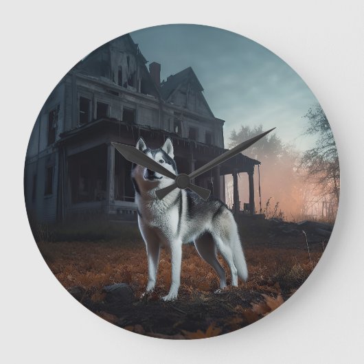 Siberische Husky Halloween eng Grote Klok (Voorkant)