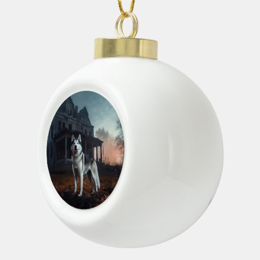 Siberische Husky Halloween eng Keramische Bal Ornament (Rechts)