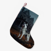 Siberische Husky Halloween eng Kleine Kerstsok (Voorkant (Hangend))