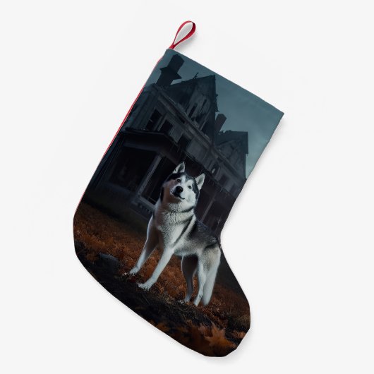 Siberische Husky Halloween eng Kleine Kerstsok (Voorkant (Hangend))