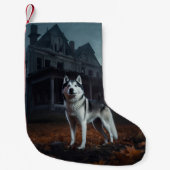 Siberische Husky Halloween eng Kleine Kerstsok (Voorkant)