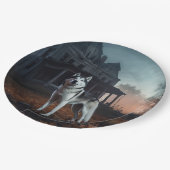 Siberische Husky Halloween eng Papieren Bordje (Gekanteld)