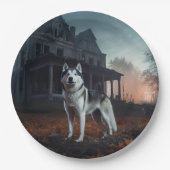 Siberische Husky Halloween eng Papieren Bordje (Voorkant)