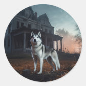 Siberische Husky Halloween eng Ronde Sticker (Voorkant)