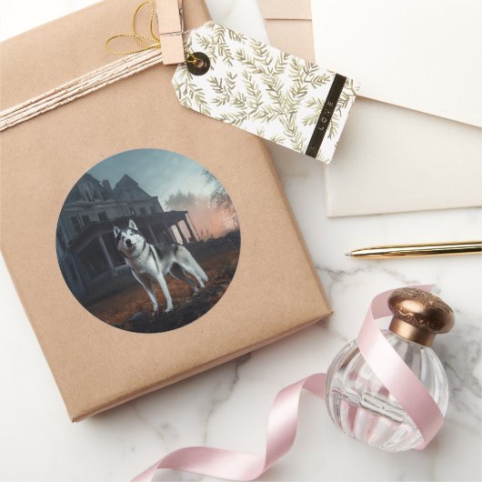 Siberische Husky Halloween eng Ronde Sticker (Geschenken)