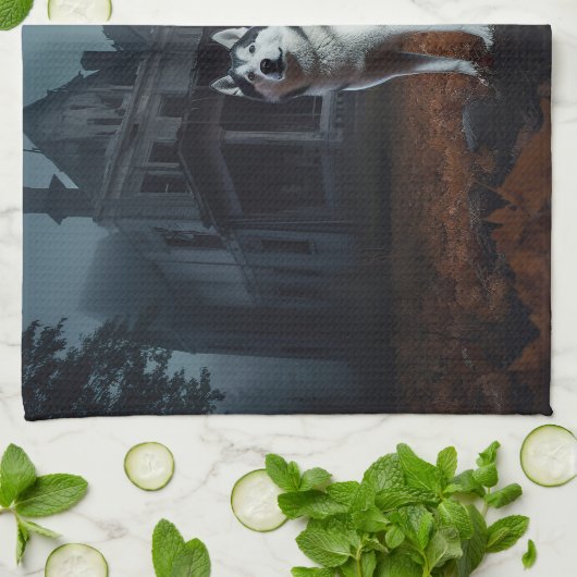 Siberische Husky Halloween eng Theedoek (Gevouwen)