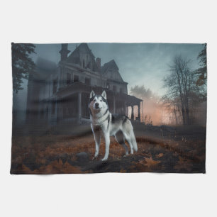 Siberische Husky Halloween eng Theedoek