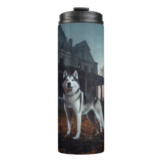 Siberische Husky Halloween eng Thermosbeker (Voorkant)