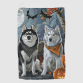 Siberische Husky Halloween Griezelen Golfhanddoek (Voorkant)