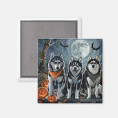 Siberische Husky Halloween Griezels Magneet (Voorkant / Achterkant)