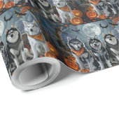 Siberische Husky Halloween Spooky Cadeaupapier (Rol Hoek)