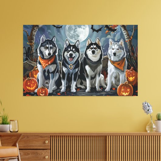 Siberische Husky Halloween Spooky Canvas Afdruk (Insitu (Woonkamer))
