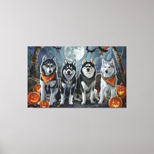 Siberische Husky Halloween Spooky Canvas Afdruk (Voorkant)