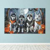 Siberische Husky Halloween Spooky Canvas Afdruk (Insitu (Houten vloer))