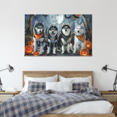 Siberische Husky Halloween Spooky Canvas Afdruk (Insitu (Slaapkamer))