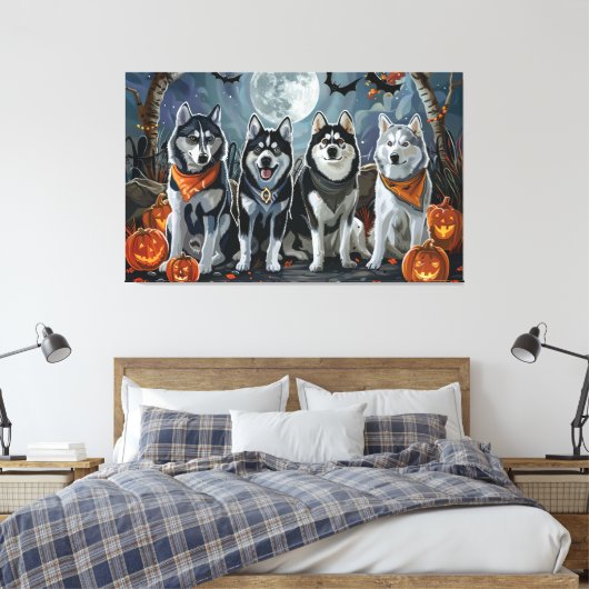Siberische Husky Halloween Spooky Canvas Afdruk (Insitu (Slaapkamer))
