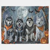 Siberische Husky Halloween Spooky Fleece Deken (Voorkant (Horizontaal))