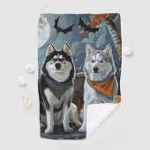 Siberische Husky Halloween Spooky Golfhanddoek (Insitu)