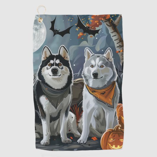 Siberische Husky Halloween Spooky Golfhanddoek (Voorkant)