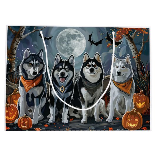 Siberische Husky Halloween Spooky Groot Cadeauzakje (Achterkant)